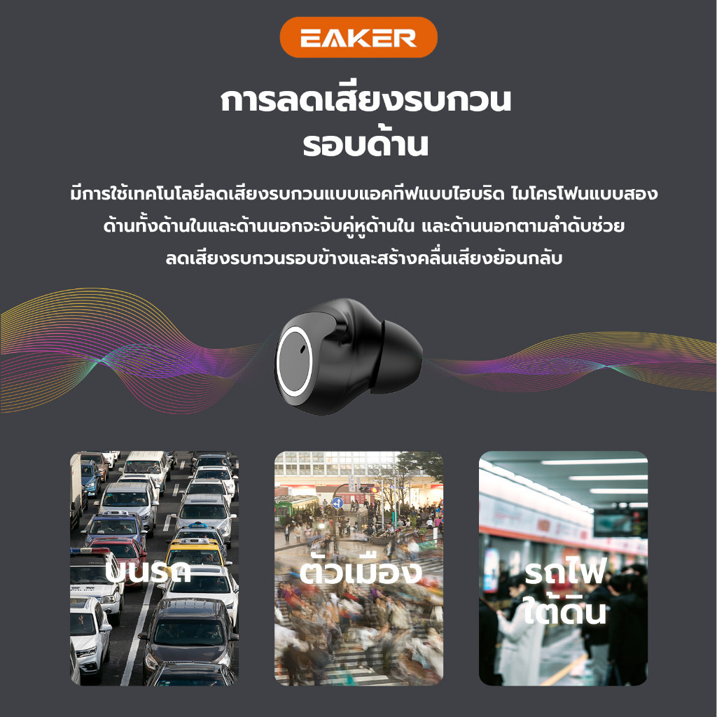 เสียงชัด EAKER หูฟังTWS T19 หูฟังไร้สายบลูทูธ Tws Wireless Bluetooth หูฟังเกมมิ่งตัดเสียงรบกวนแยกเสี