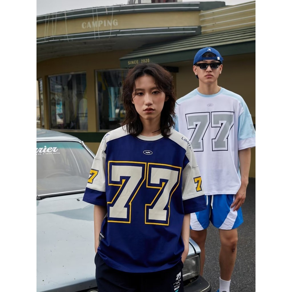 เสื้อยืดผู้ชาย เสื้อยืดแขนสั้นพิมพ์ลายลำลองหลวมสไตล์อเมริกันไฮสตรีทสำหรับผู้ชาย เสื้อยืดชาย