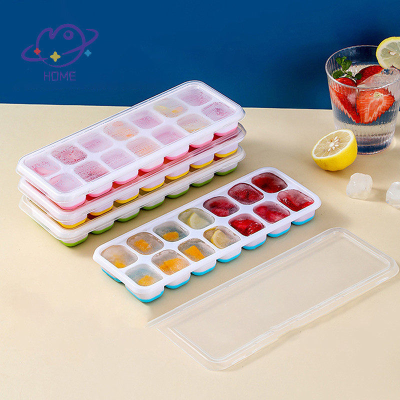 [mayhome] ถาดน้ําแข็งซิลิโคน 14 หลุมพร้อมฝาปิดกล่องสี่เหลี่ยมอาหารเสริมน้ําซุปข้นเยลลี่แม่พิมพ์บาร์ครัวเครื่องมือค็อกเทลซิลิโคนก้อนน้ําแข็งแม่พิมพ์ {TH}
