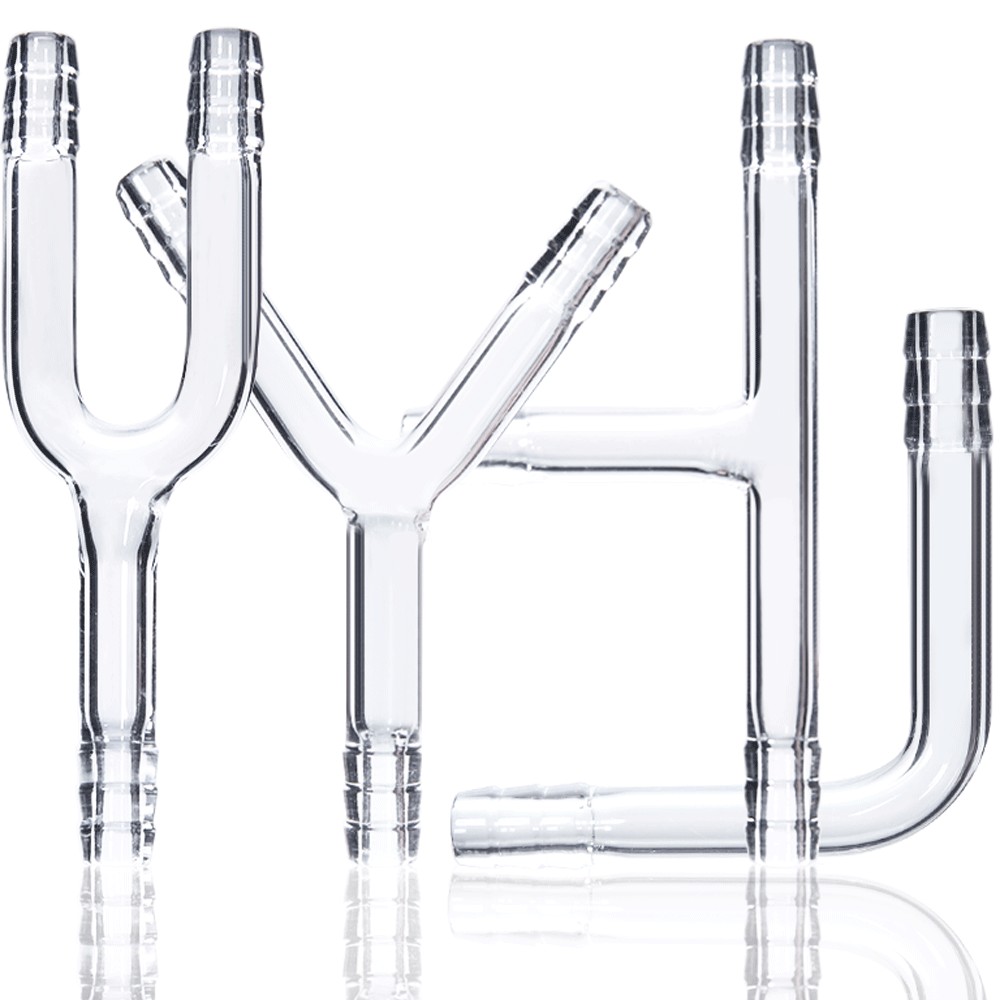 7-8 มม.LAY T รูปร่าง 2 3 วิธีท่อ Barb หรือตรงแก้วท่อ Fitting Connector Labrotarary Glassware การทดลองทางเคมี