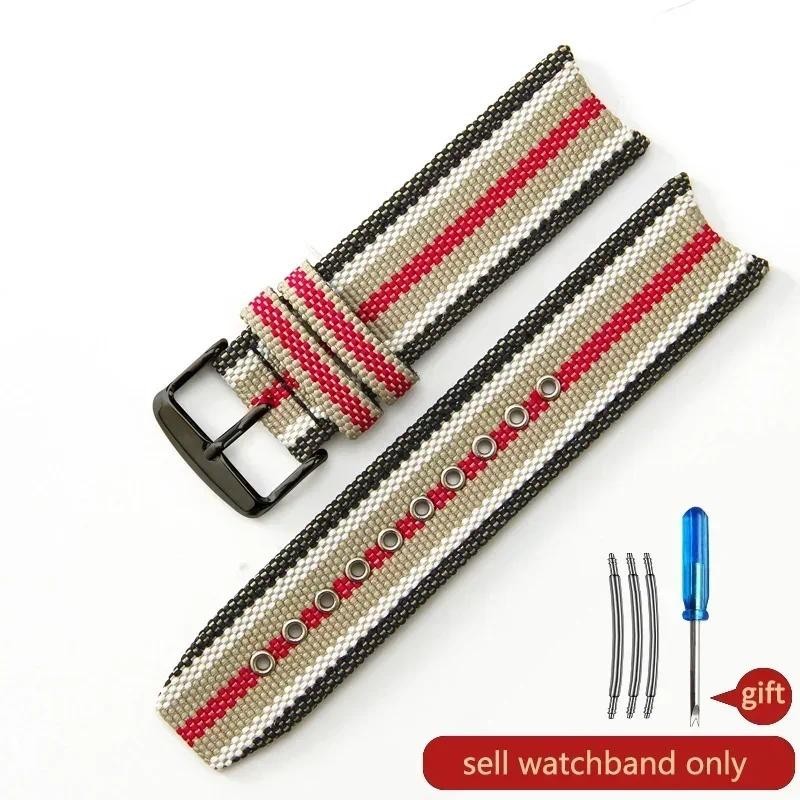 สายรัดไนลอนสําหรับ Burberry Bu7600 7680 กันน้ําเหงื่อหลักฐานลายหนังผ้าใบ Watchband อุปกรณ์เสริม 22 มม.สายรัดข้อมือ