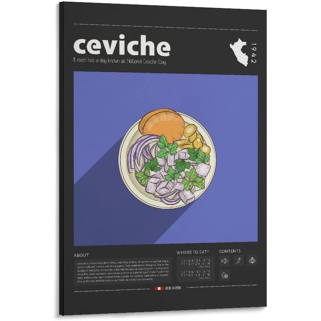 Vintage ห้องครัวร้านอาหารตกแต่งโปสเตอร์ Peruvian Ceviche Poster1 ภาพวาดผ้าใบโปสเตอร์และพิมพ์ Wall Ar
