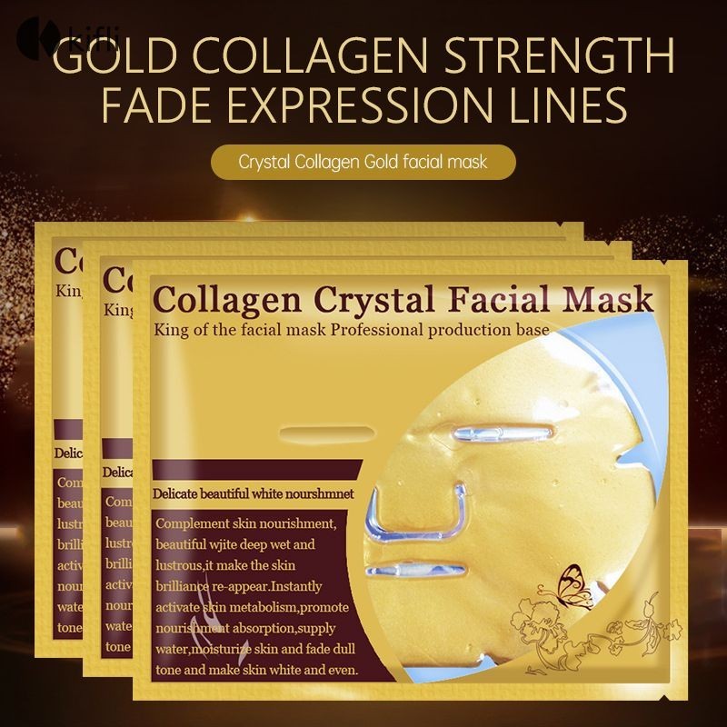 【kifli1 】Mask มาส์ก หน้ากากทองคำ มาส์กคริสตัลคอลลาเจน 24k สำหรับผิวหน้า (Collagen Crystal Facial Mask) 1 แผ่น-KI
