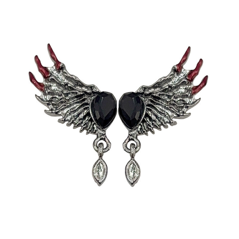 เครื่องประดับแต่งเล็บสไตล์มืดย้อนยุคโบว์สีดําคริสตัลซ้อนเพชรแมงมุมกะโหลกปีกโลหะผสมเล็บเพชร - รูปที่ 3