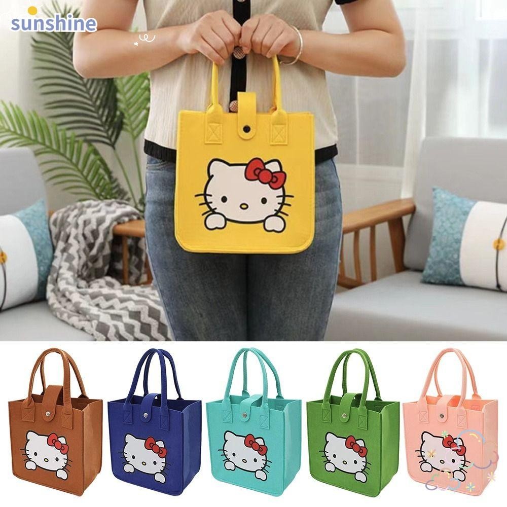Ssunshine กระเป๋าสะพายไหล่,กระเป๋าโท้ทสักหลาดแฮนด์เมด,กระเป๋าช้อปปิ้งคิตตี้การ์ตูนน่ารักผู้หญิงเด็กผู้หญิง