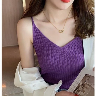 K ถักเสื้อชั้นในสตรีชุดเล็กด้านในคอวีออกแบบเสื้อบอททอม