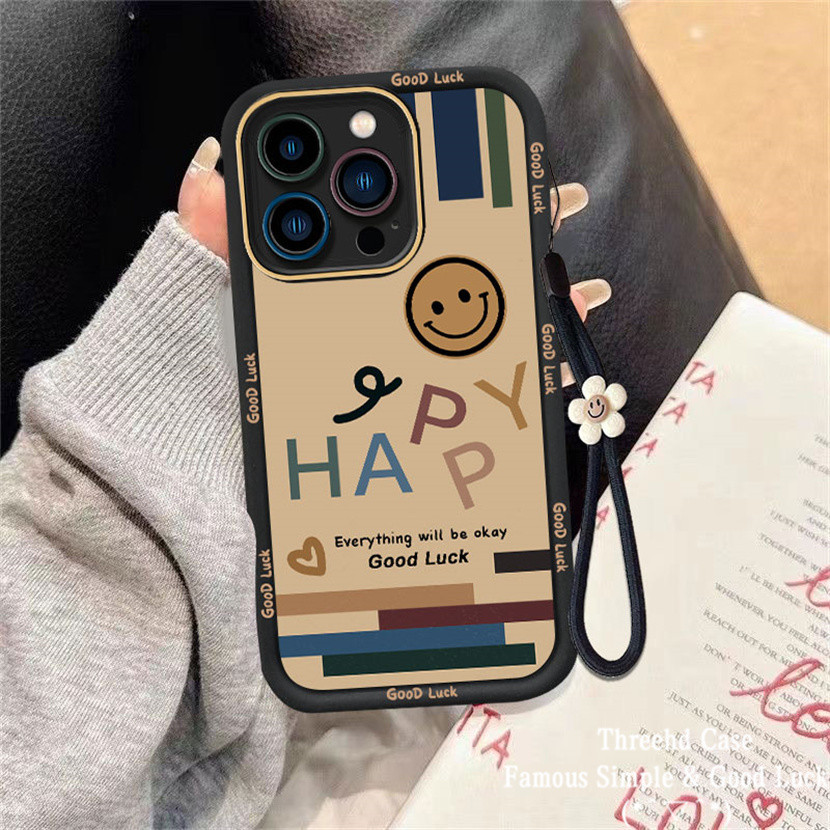 ปลอกสําหรับ IPhone 11 XR X 15 14 13 12 Pro Max สําหรับ IPhone 7 8 SE 2020 Xs Max 6 6s Plus Matte เลนส์ป้องกันข้อความ Smile Creative กันกระแทกนุ่มกรณีดอกไม้ Chian