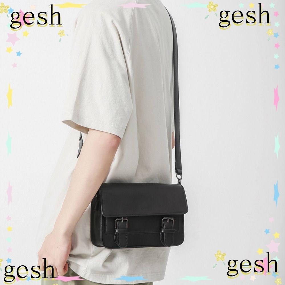 Gesh1 กระเป๋าสะพายไหล่,หนัง PU สีดําชายกระเป๋าสะพายข้าง,พร้อมสายปรับได้กระเป๋าโทรศัพท์ Square Mens Small Messenger Bag
