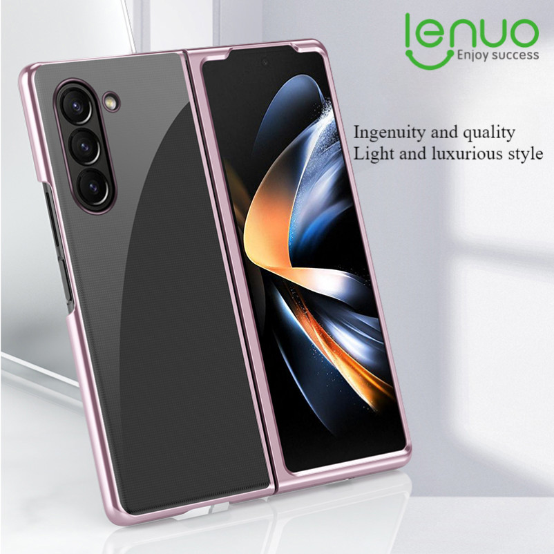 Lenou เคสโทรศัพท์ใส ซัมซุง Samsung Galaxy Z Fold 6 5 4 3 2 Fold6 Fold5 5G 5G Case กรณีโทรศัพท์โปร่งใสหรูหราชุบกรอบกันกระแทกปกหลัง ใส