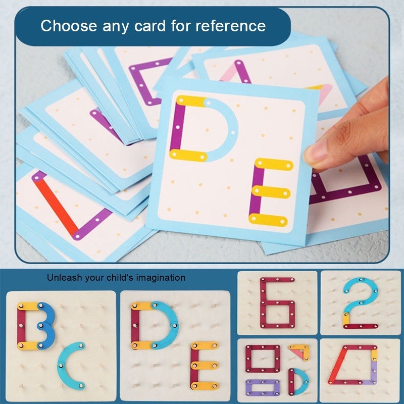 GeeToy Montessori เด็กสร้างสรรค์ของเล่นกราฟิกเรขาคณิตตัวอักษร Pegboard ปริศนาไม้จิ๊กซอว์การ์ดสองด้านของเล่นเพื่อการศึกษาสําหรับเด็กของขวัญ - รูปที่ 5