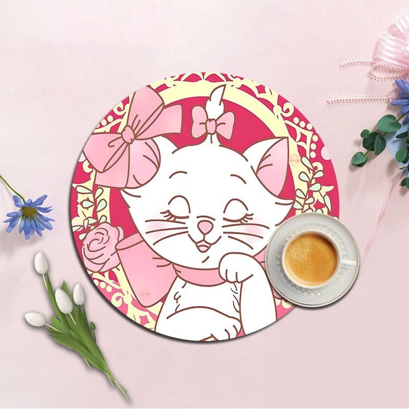 Disney The Aristocats Marie Cat INS Tide Round แผ่นรองเมาส์หนาคีย์บอร์ดเกมแผ่นรองโต๊ะอุปกรณ์เสริมโต๊ะเล่น Mats