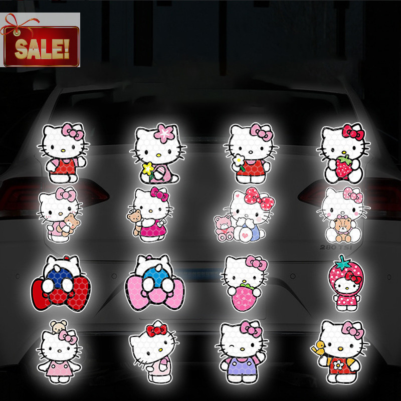 Bl Hello Kitty Sanrio Kuromi สะท้อนแสงประตูรถสติกเกอร์ตกแต่งรถจักรยานยนต์ท้ายรถสะท้อนแสงคําเตือนเทปความปลอดภัย A