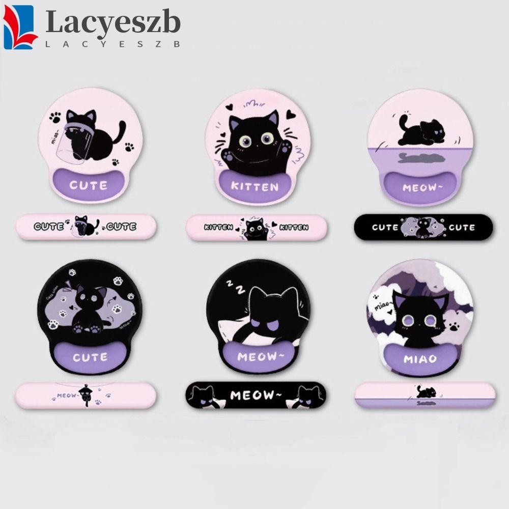 Lacyeszb แผ่นรองเมาส์กันลื่นแมวดํา, ที่วางข้อมือรองข้อมือการ์ตูนแผ่นรองแป้นพิมพ์แมว, อุปกรณ์คอมพิวเตอร์ซิลิโคนอ่อนนุ่มสบาย 3D Cat Antiskid Mice Mat Home