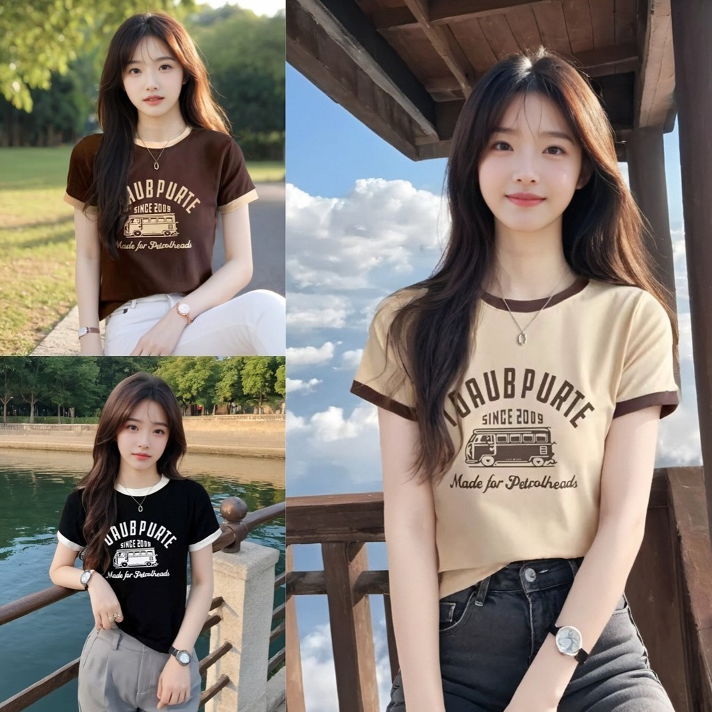 เสื้อยืดแขนสั้นสไตล์เกาหลี ลายตัวอักษรเก๋ ทรงมินิมอลสไตล์เกาหลี ความทันสมัยที่ไม่ซ้ำใคร