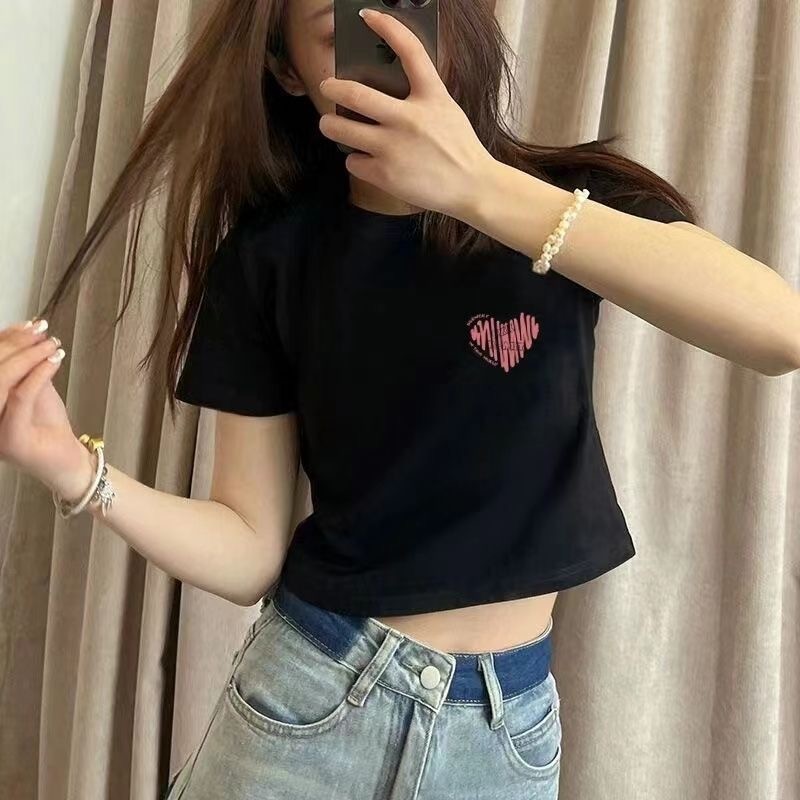 COD 🌈พร้อมส่ง🌈 เสื้อครอปแขนสั้น ผ้าคัตคอน นิ่มใส่สบาย #แขนสั้น เสื้อยืดพิมพ์ลาย 100%Cotton T-shirt เสื้อยืดผู้หญิง