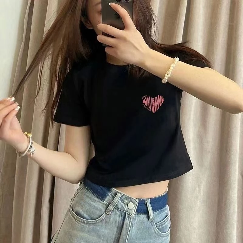 COD 🌈พร้อมส่ง🌈 เสื้อครอปแขนสั้น ผ้าคัตคอน นิ่มใส่สบาย #แขนสั้น เสื้อยืดพิมพ์ลาย 100%Cotton T-shirt เสื้อยืดผู้หญิง