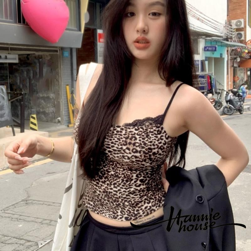 Hanie House- เสื้อชั้นในสตรีพิมพ์ลายเสือดาวแขนกุดเปิดหลังสําหรับผู้หญิงฤดูร้อน