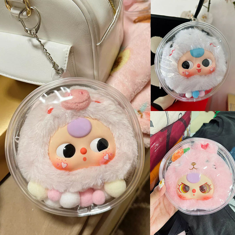 กระเป๋าตุ๊กตาน่ารักใสพร้อมพวงกุญแจ - กระเป๋าเก็บตุ๊กตากันน้ํา PVC ใส - Labubu Doll Display Collection Pouch