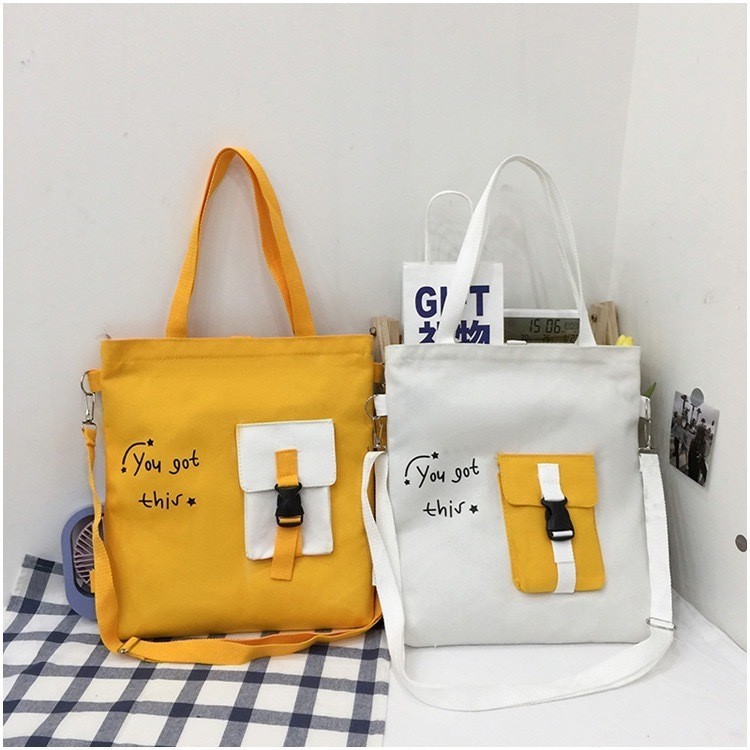 Lucky girl กระเป๋าผ้าแคนวาสมีซิปด้วยใส่ของได้เยอะนะผ้าแข็งแรง JJ1136
