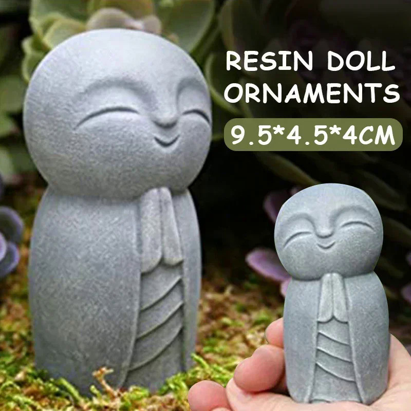 Resin Crafts Small Monk Statue Desktop Art Figurines Grey Little Jizo Buddha Sculpture For Outdoor G