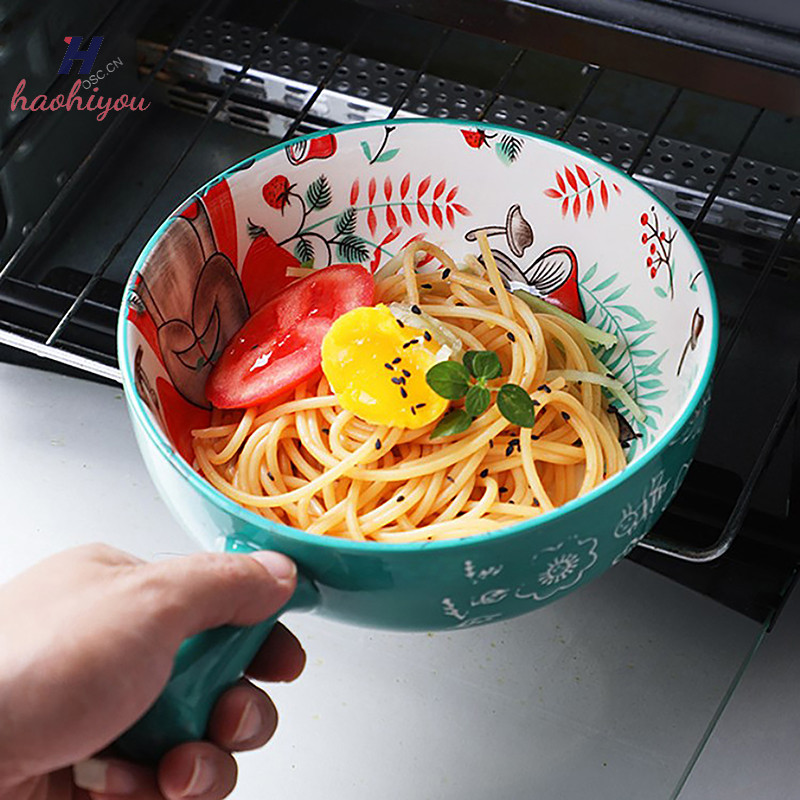 <ห่าวยู> เดียวจับชามเซรามิกชามก๋วยเตี๋ยวป่าสัตว์ออกแบบชามขนาดใหญ่สร้างสรรค์ร้านอาหารครัวเรือนชามดอกไม้ตกแต่งบ้านน่า