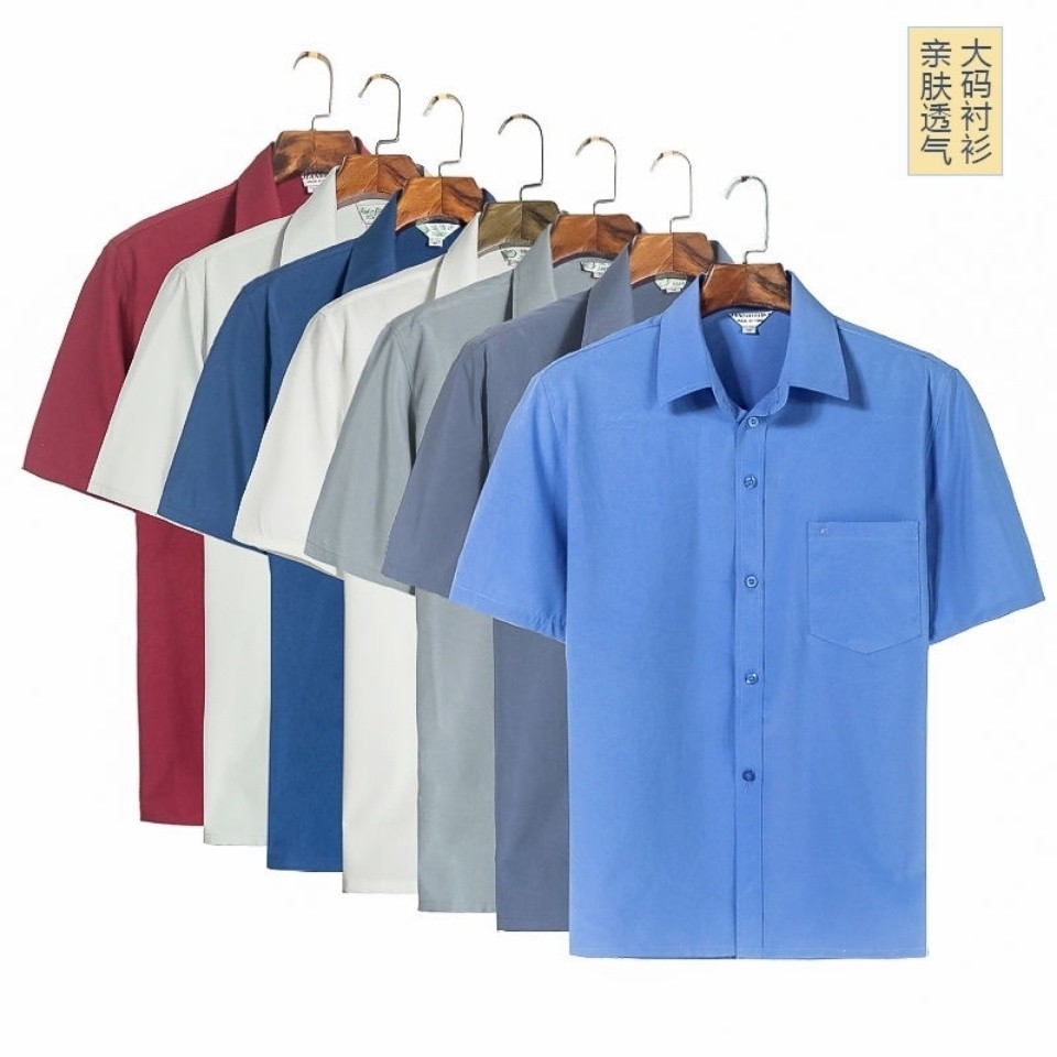 เสื้อผู้ชายสำหรับวัยกลางคนและผู้สูงอายุในฤดูใบไม้ผลิและฤดูร้อนเสื้อเชิ้ตแขนยาวและสั้นหลวมพลัสไซส์บางสไตล์เสื้อผ้าพ่อพลัสไซส์เสื้อเชิ้ตคุณปู่อ้วน