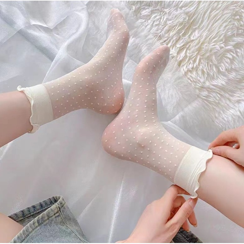 ถุงเท้าลูกไม้เจเค
สไตล์โลลิต้า
บางและระบายอากาศได้ดี
สีขาวโปร่งใส