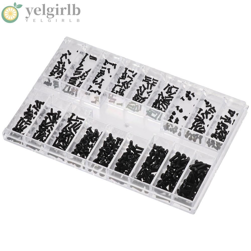 Yelgirlb สกรูขนาดเล็ก, M1.2 / M1.4 / M2.0 Stainless Steel Mini Screws Assortment Kit, Fixing Glasses/Watches Black 18 ชนิด Micro Screws Set แว่นกันแดด