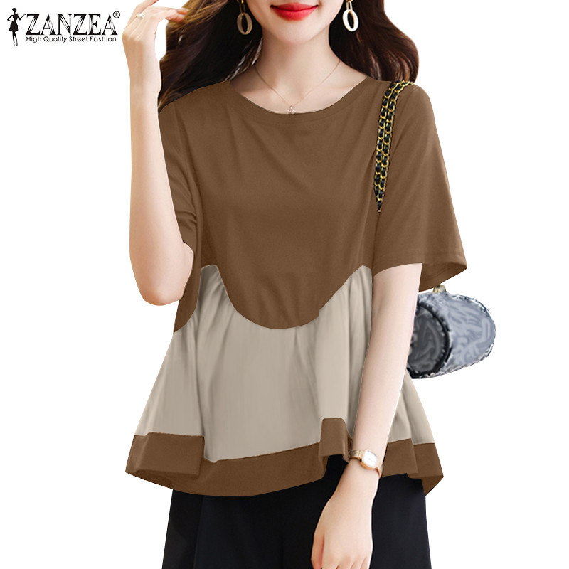 Zanzea เสื้อเบลาส์คอกลมแขนสั้นลําลองเกาหลีสําหรับผู้หญิง