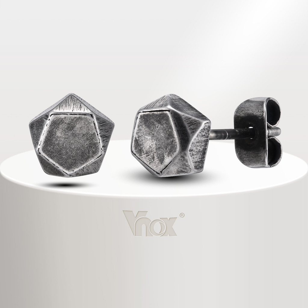 Vnox เรขาคณิตโบราณ Punk ต่างหู Studs สําหรับชาย, สแตนเลสหูเครื่องประดับของขวัญ, Vintage Casual อุปกรณ์เสริมขนาดเล็ก