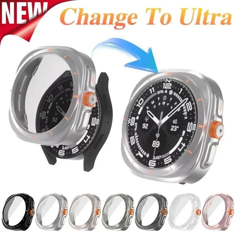 เปลี่ยนเคส Ultra สําหรับ Samsung Galaxy Watch 7 6 40 มม.44 มม.อัพเกรด Galaxy Watch Ultra 47 มม.กระจกนิรภัยป้องกันหน้าจอ
