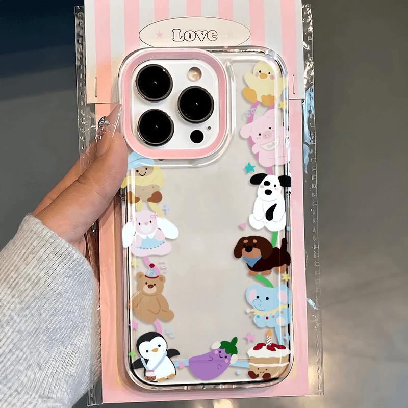 Ins น่ารักสีชมพูสัตว์ตลกนุ่มโปร่งใส Anti-Fall เคสโทรศัพท์สําหรับ iPhone 16 Promax 15 Promax 12 13 Mini 14plus 11 Pro Max X XS XR XS Max 7 8 plus Se2020 6G 6Plus
