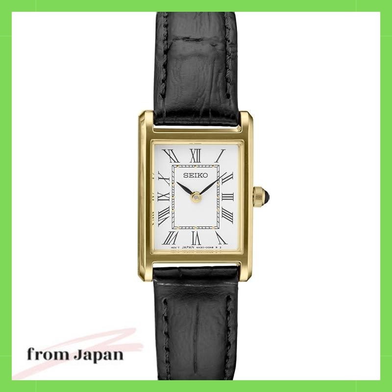 SEIKO wristwatch SWR054 SWR054P1 Ladies Square Design Quartz White Dial x Black Leather Band