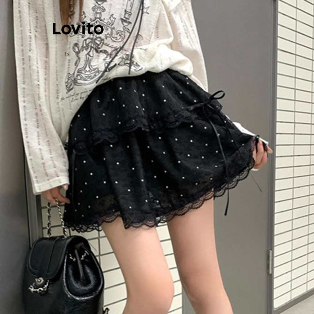 Lovito กระโปรงลายธรรมดาสบาย ๆ สำหรับผู้หญิง LNA74039