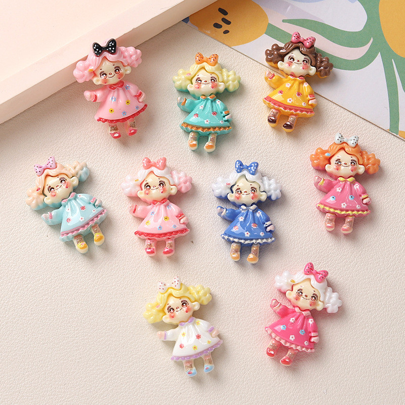 9ชิ้นน่ารักชุดดอกไม้สาวการ์ตูนเรซิ่นเสน่ห์สําหรับ ทําเอง (8-319)