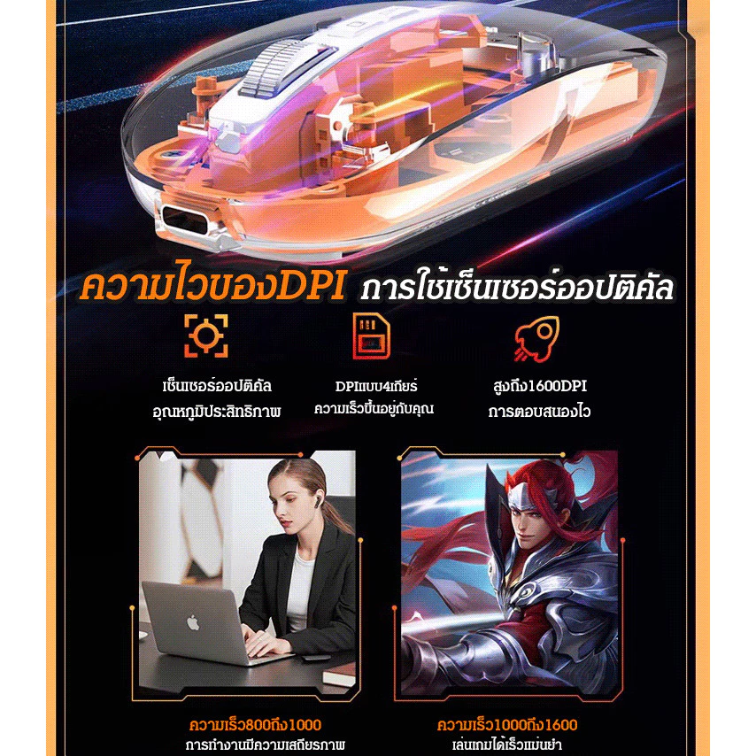เมาส์ไร้สาย โปร่งใส 2.4G Trimode thumbnail 7