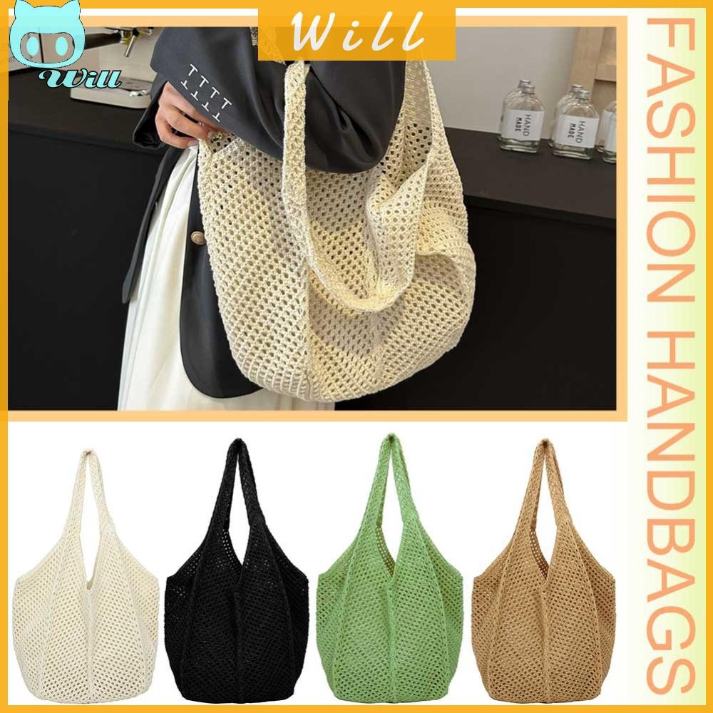 วิล✿กระเป๋าถักโครเชต์ ทรงโท้ท ฉลุลาย เหมาะกับเดินชายหาด แฟชั่นฤดูร้อน สําหรับผู้หญิง