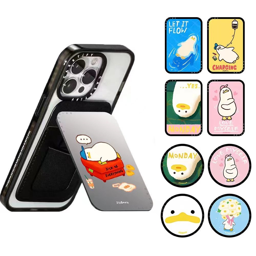 Casetifg น่ารักขี้เกียจเป็ดคุณภาพสูง Cardholder ขาตั้ง Super แหวนแม่เหล็กหัวเข็มขัดสําหรับ iPhone Universal Mobile แบบพกพาผู้ถือ Samsung