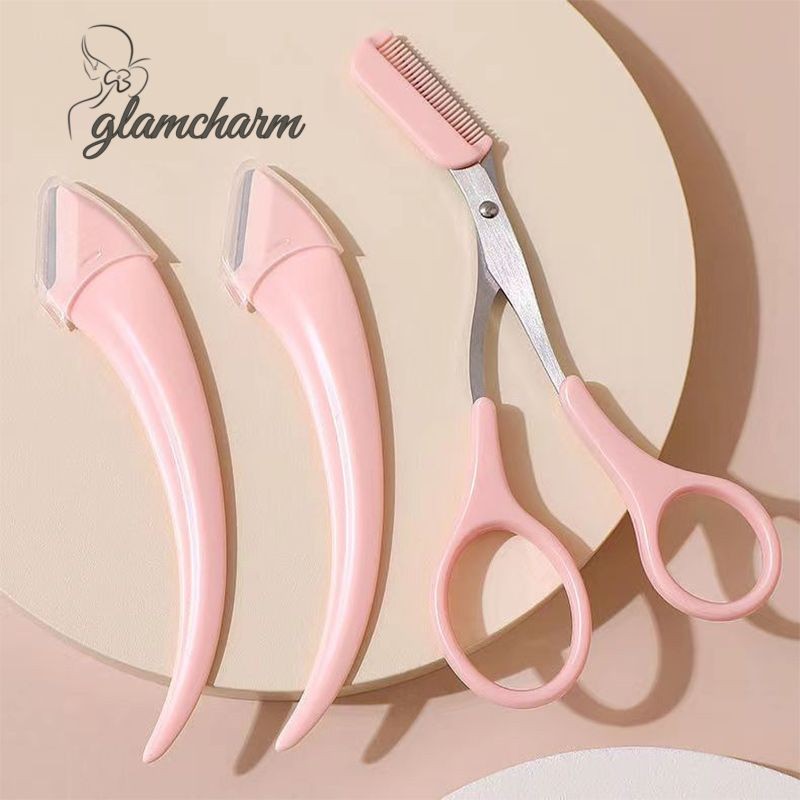 glamcharmกรรไกรตัดคิ้วหวีคิ้วขนาดเล็กคิ้วตัดชุดเครื่องมือผู้หญิง