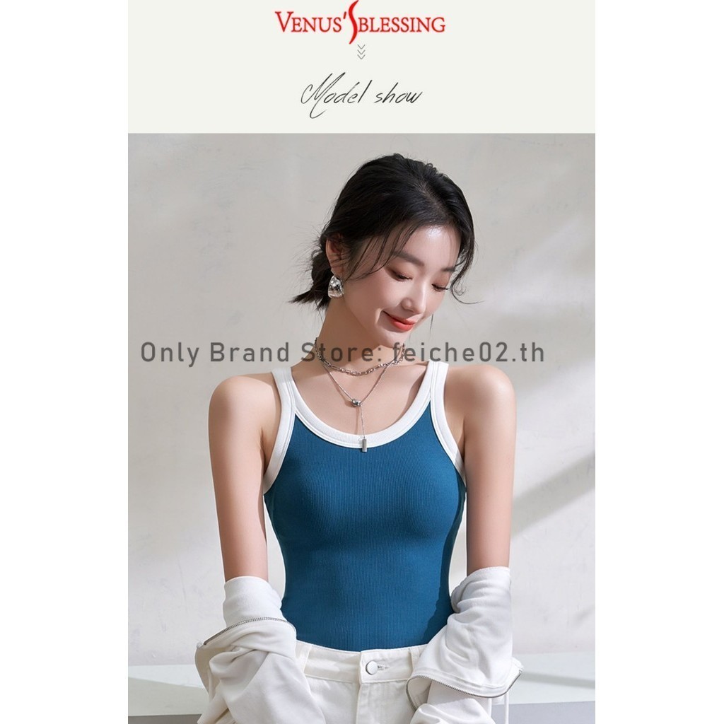 Casual Patchwork Contrast Binding tank top สําหรับเสื้อกั๊กด้ายแผ่นรองหน้าอกในตัวสีดําสีขาวพร้อมแผ่นรองหน้าอกด้านนอกสวมเสื้อกล้ามด้านหลังที่สวยงาม ราคา ถูกที่สุด ดีลบีเคเค แกลเลอรีภาพที่ 7