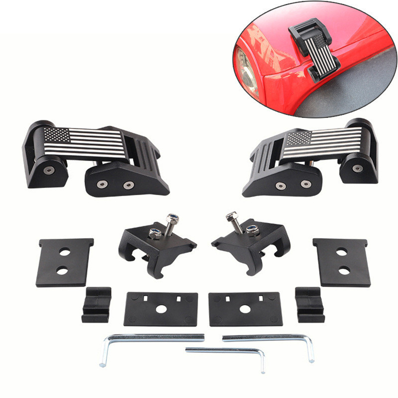 1 ชุดเครื่องยนต์ Hasp Hood ล็อคชุดอลูมิเนียมสีดํารถเครื่องยนต์ Hood Latch จับสําหรับ Jeep Wrangler J