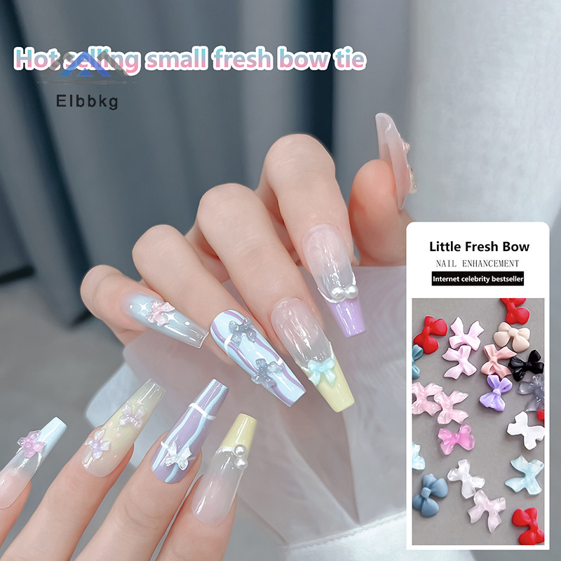 Eibbkg 50pcs โบว์เรซิ่นตกแต่งเล็บสีดําสีขาว 3D ยาวริบบิ้น Bowknot เครื่องประดับเล็บ Charm เครื่องประดับออกแบบ Kawaii DIY อุปกรณ์เสริมขาย