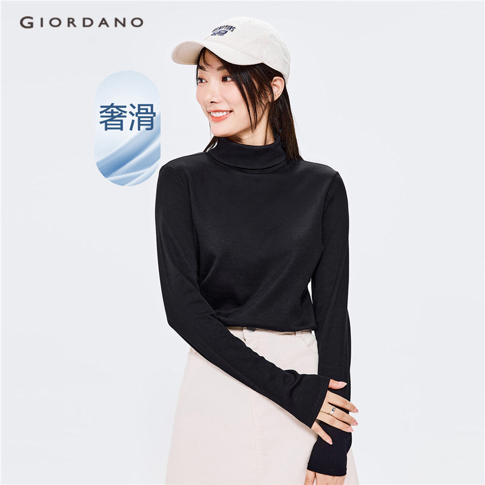 GIORDANO WOMEN Turtleneck long sleeve cotton tee 05322804