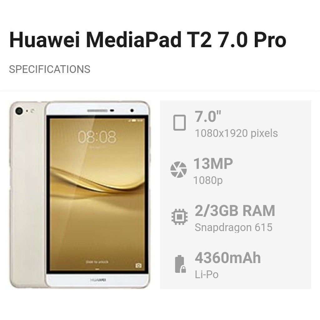 แท็บเล็ตมือสอง 4G Huawei MediaPad T2 7.0 Pro ของแท้ 100% (PLE-703L)