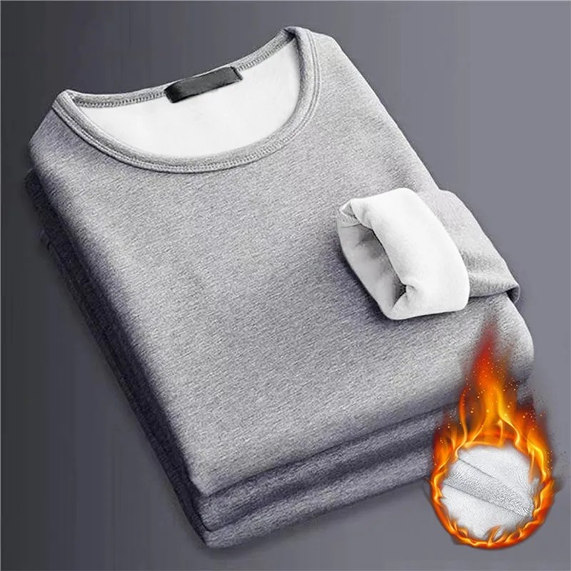 Keep Warm Tops For Man Casual สีทึบผู้ชายฤดูหนาว Thermo Undershirt หนา Thermo แขนยาวด้านบน