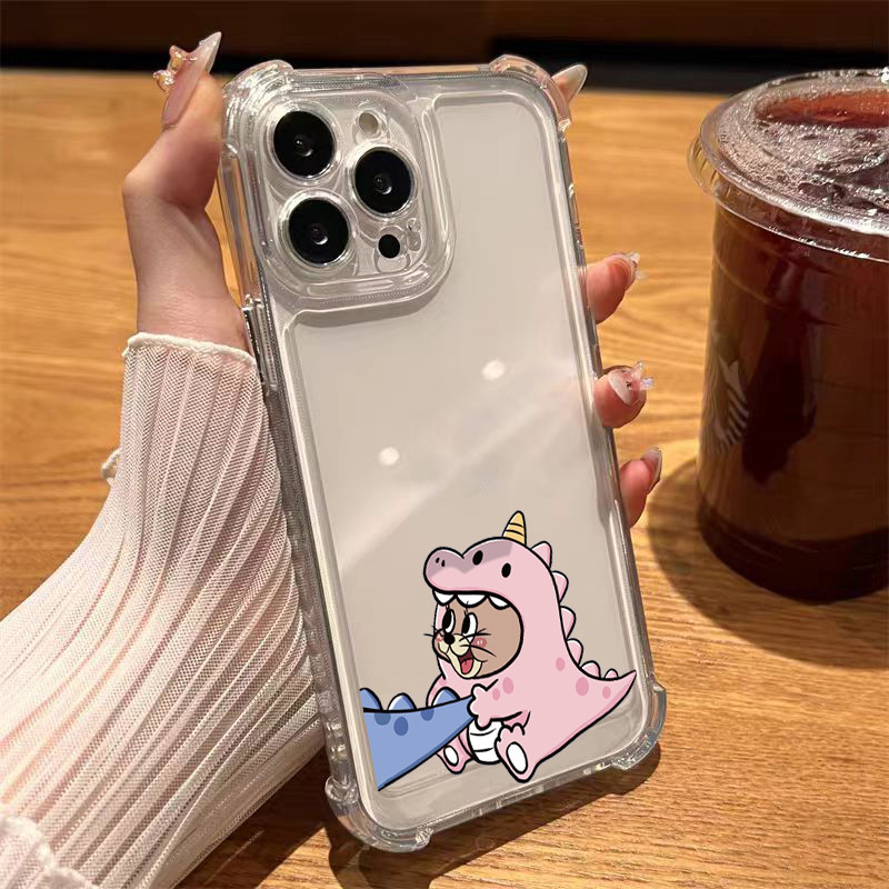 CASE นิ่มกันกระแทกเคสโทรศัพท์ สำหรับรุ่น เคสสำหรับ 13/12/14 Plus Pro Max 8/7 Plus X/XR 11 12pro เจอร์รี่ในชุดไดโนเสาร์