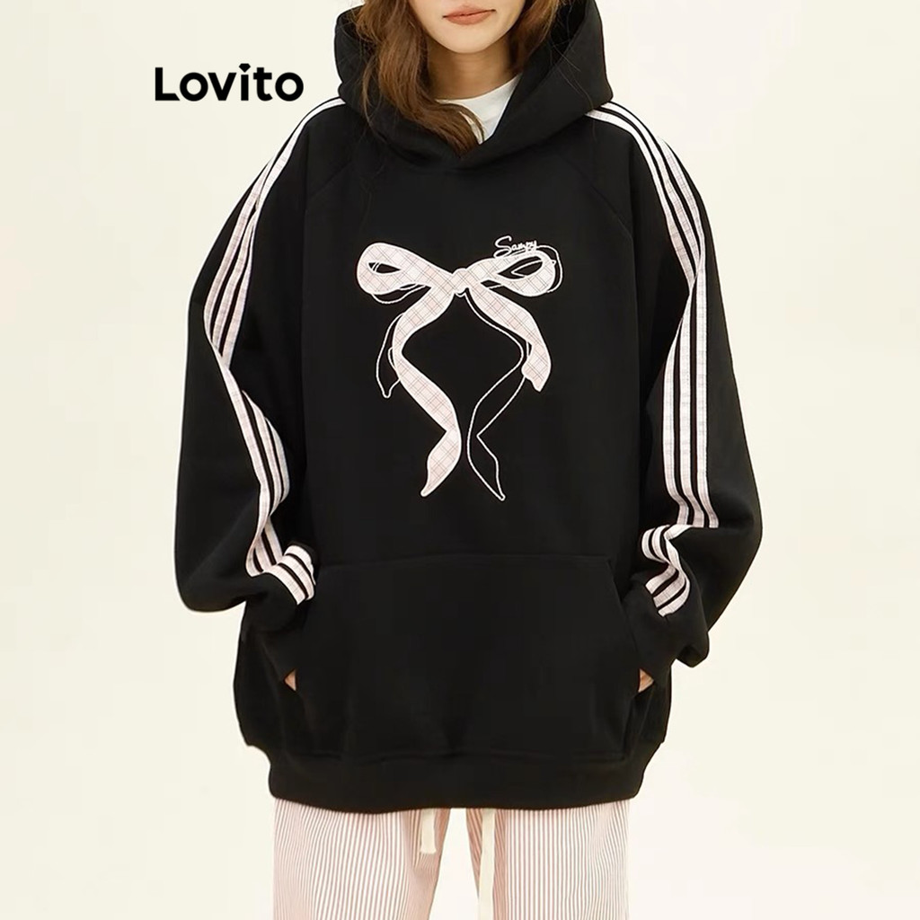 Lovito เสื้อสเวตเตอร์โบว์เรขาคณิตลำลองสำหรับผู้หญิง LNA77736