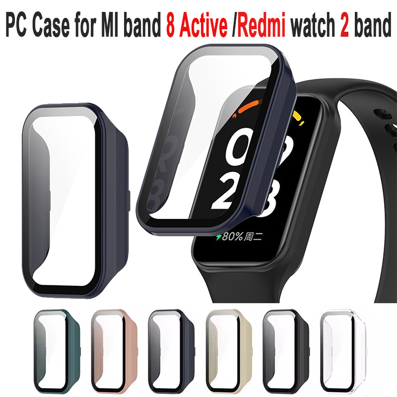 เคสพีซี + กระจกนิรภัยสําหรับ Xiaomi Mi Band 8 Active Full Cover Screen Protector Smartwatch กันชนสํา