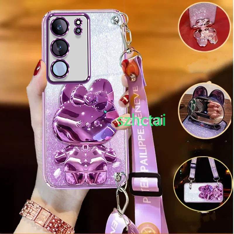 เคสโทรศัพท์ Vivo V29 5G V30 5G V29E V27 5G V27E V25 V25E V23 5G V21 5G V19 สายคล้องคอ เคสโทรศัพท์หรูหรา ความงาม กระจกการ์ตูนวงเล็บป้องกันเคสกันกระแทก เคส Vivo V29 5G V30 5G V29E V27 5G V27E V25 V25E V23 5G V21 5G V19