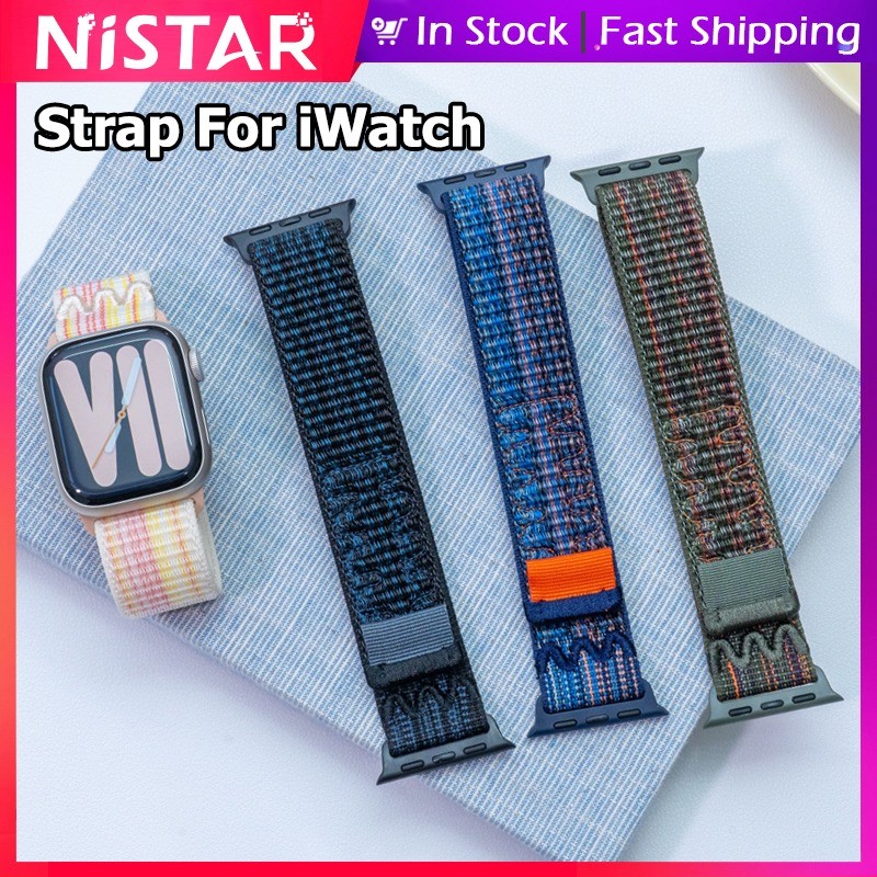 Nistar ไนลอนนุ่ม breathable กีฬา smart Watch สายรัดข้อมือสําหรับ Apple Watch series Ultra/9/8/7/6/SE/5/4/3/2/1,ใหม่สายถักยืดหยุ่นสําหรับ iWatch 49/45/44/42/41/40/38 มม.